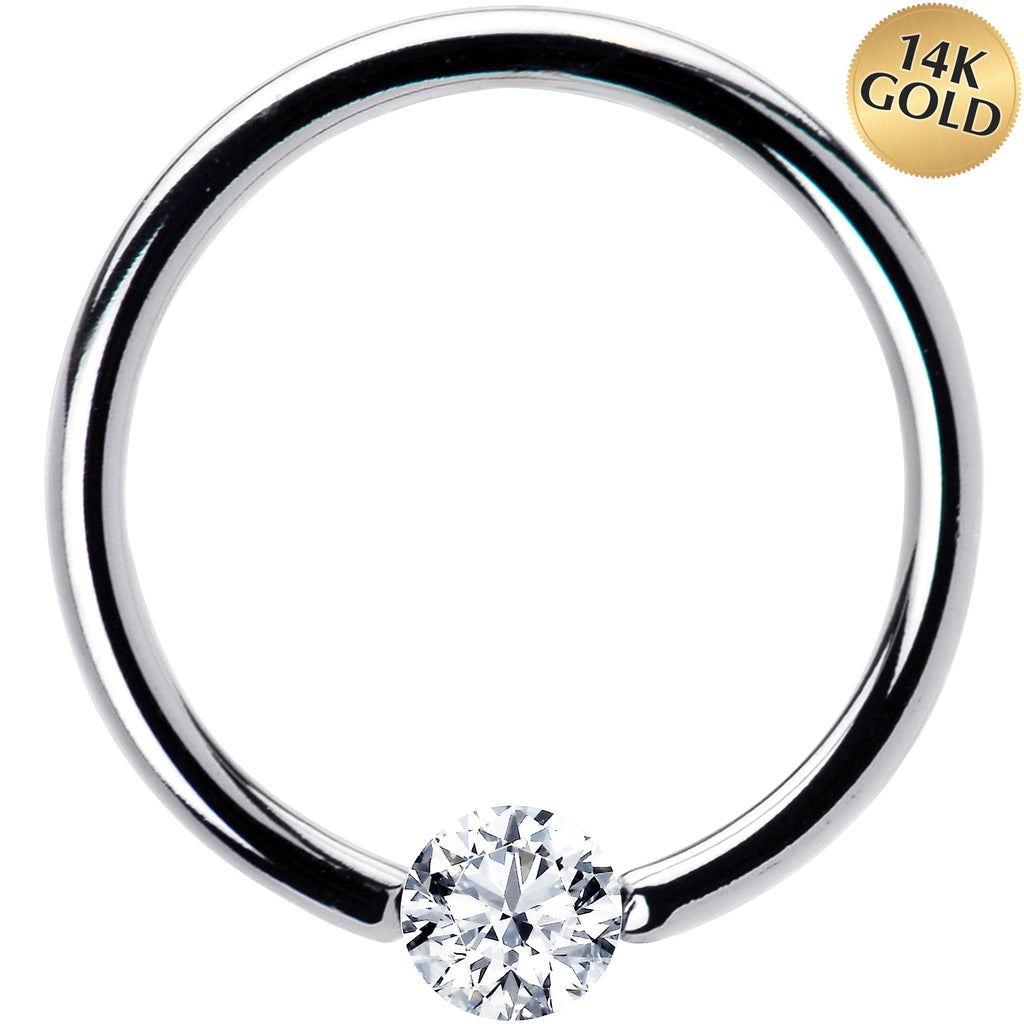 BodyCandy 16G 1/2 Solid 14k White Gold 3mm Clear Cubic Zirconia Tension Captive Ring — main product shot