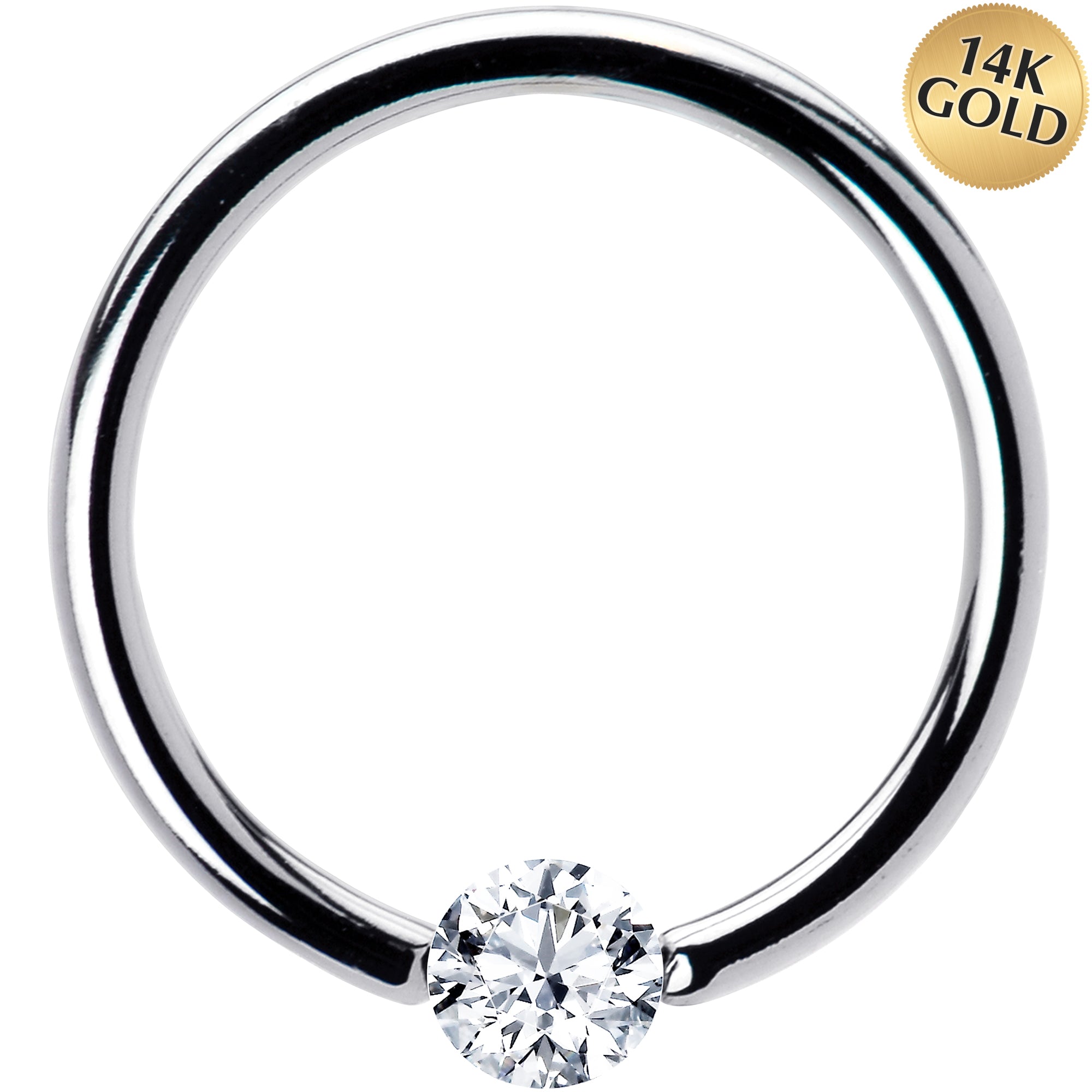 BodyCandy 16G 1/2 Solid 14k White Gold 3mm Clear Cubic Zirconia Tension Captive Ring — main product shot