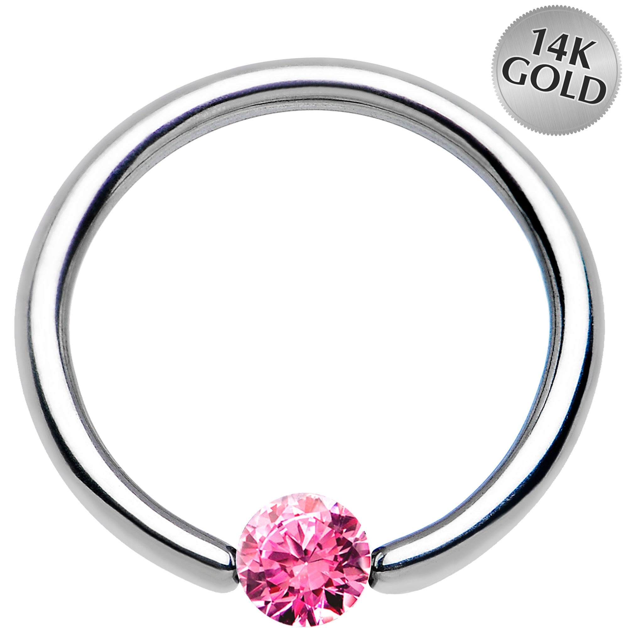 BodyCandy 16G 3/8 Solid 14k White Gold 3mm Pink Cubic Zirconia Tension Captive Ring — main product shot