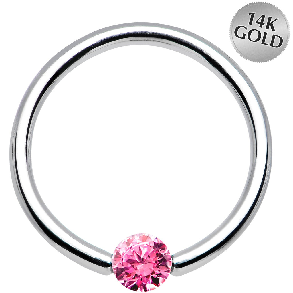 BodyCandy 16G 7/16 Solid 14k White Gold 3mm Pink Cubic Zirconia Tension Captive Ring — main product shot