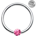 BodyCandy 16G 7/16 Solid 14k White Gold 3mm Pink Cubic Zirconia Tension Captive Ring — main product shot