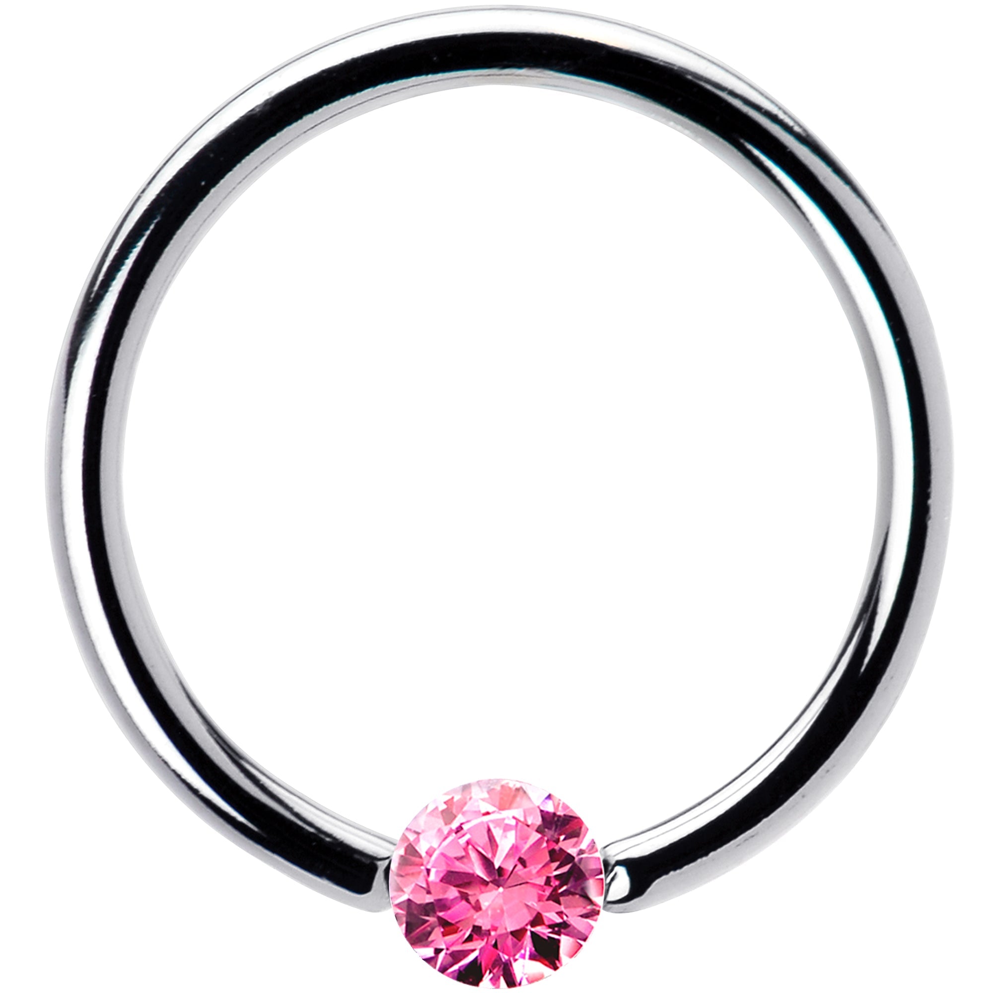 BodyCandy 16G 1/2 Solid 14k White Gold 3mm Pink Cubic Zirconia Tension Captive Ring — detail close-up