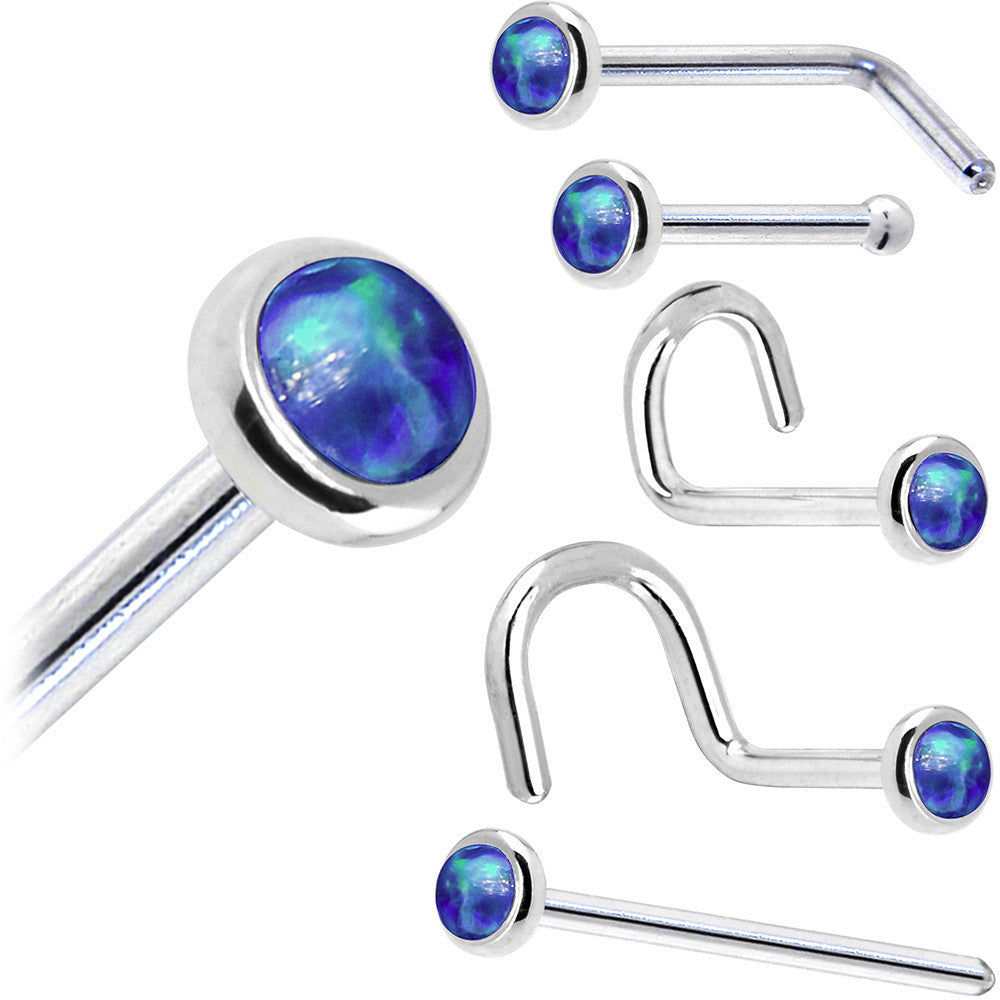 BodyCandy Solid 14K White Gold 2mm Dark Blue Synthetic Opal Nose Ring — size reference