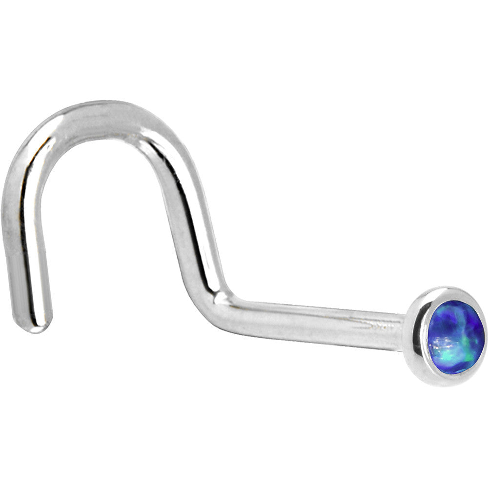 BodyCandy Solid 14K White Gold 2mm Dark Blue Synthetic Opal Nose Ring — detail close-up
