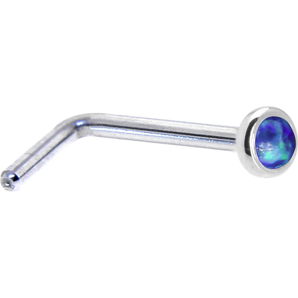 BodyCandy Solid 14K White Gold 2mm Dark Blue Synthetic Opal Nose Ring — lifestyle context