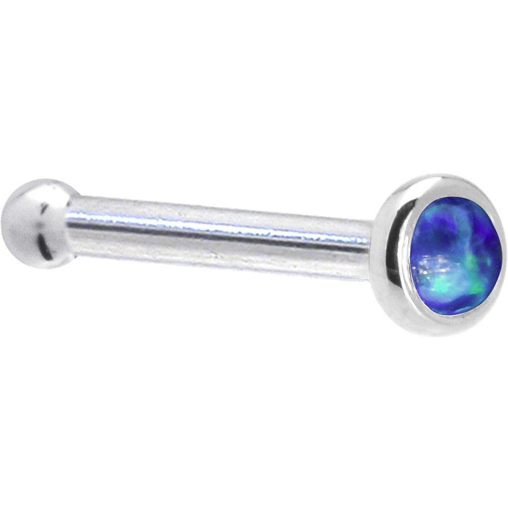 BodyCandy Solid 14K White Gold 2mm Dark Blue Synthetic Opal Nose Ring — side view