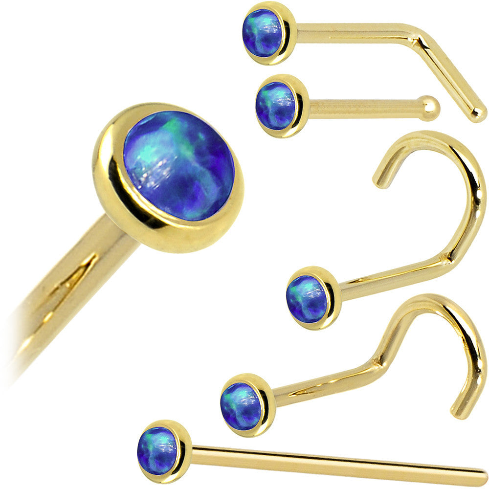 BodyCandy Solid 14K Yellow Gold 2mm Dark Blue Synthetic Opal Nose Ring — size reference
