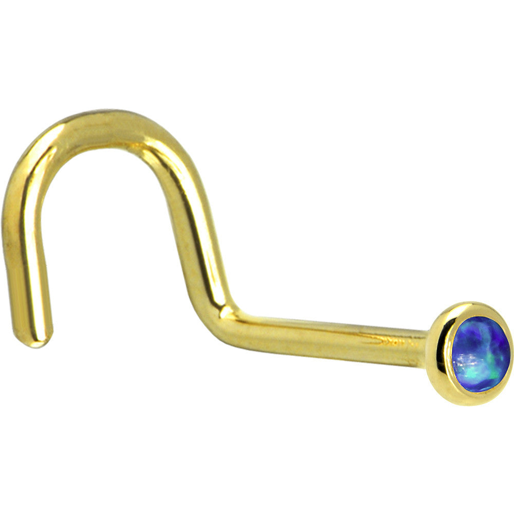 BodyCandy Solid 14K Yellow Gold 2mm Dark Blue Synthetic Opal Nose Ring — detail close-up