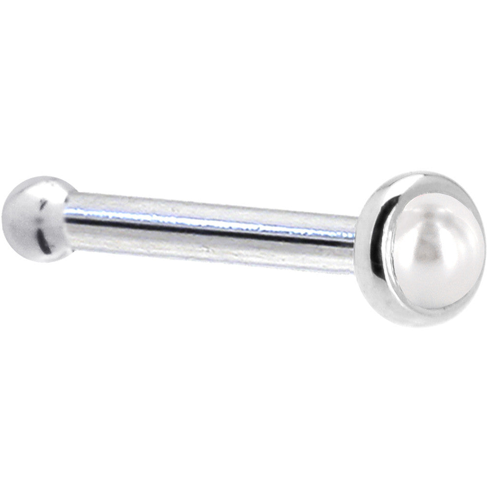 BodyCandy Solid 14K White Gold 2mm Cultured Pearl Nose Ring — detail close-up