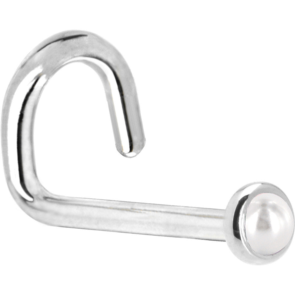 BodyCandy Solid 14K White Gold 2mm Cultured Pearl Nose Ring — side view