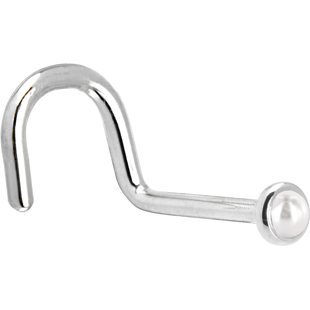 BodyCandy Solid 14K White Gold 2mm Cultured Pearl Nose Ring — back view