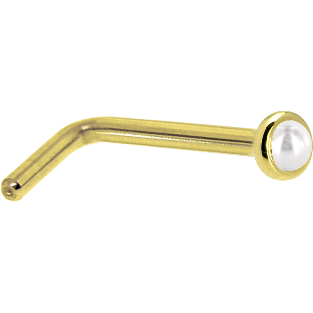 BodyCandy Solid 14K Yellow Gold 2mm Cultured Pearl Nose Ring — side view