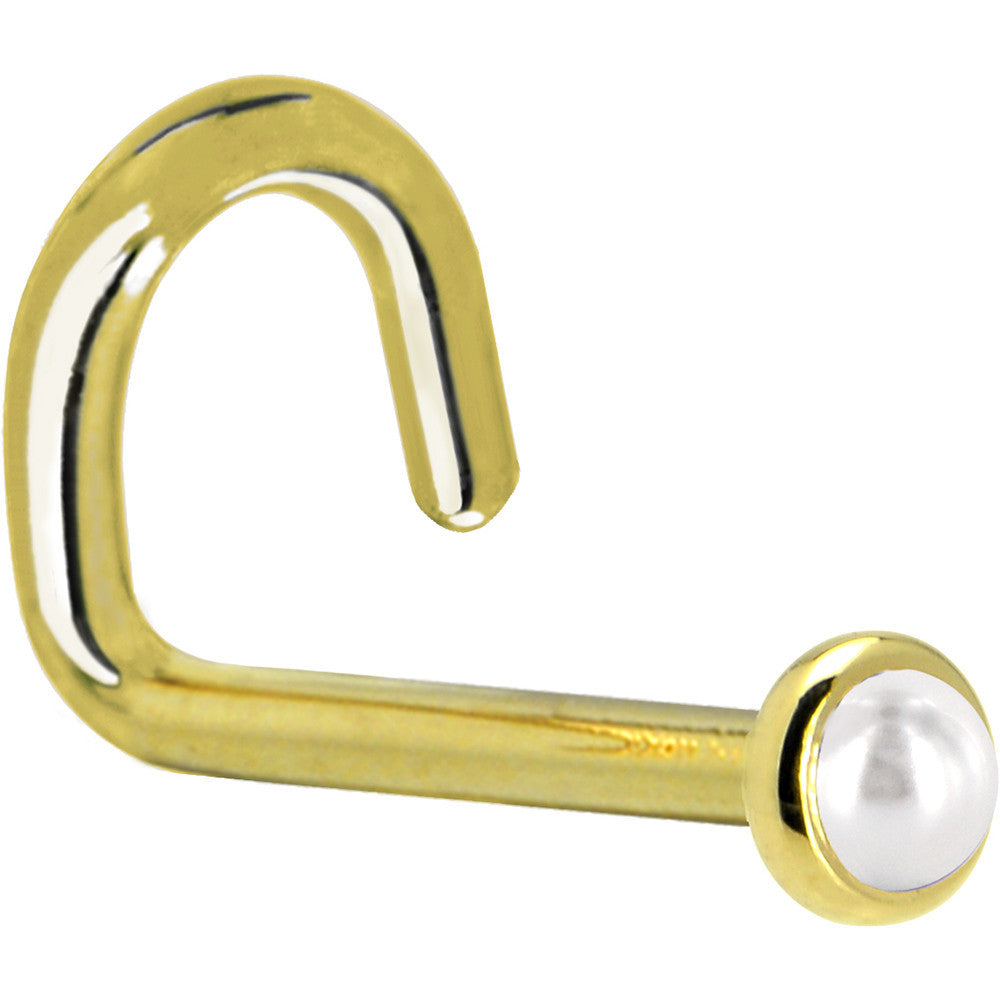 BodyCandy Solid 14K Yellow Gold 2mm Cultured Pearl Nose Ring — back view