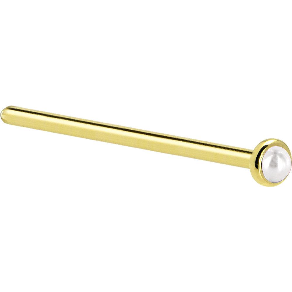 BodyCandy Solid 14K Yellow Gold 2mm Cultured Pearl Nose Ring — alternative angle