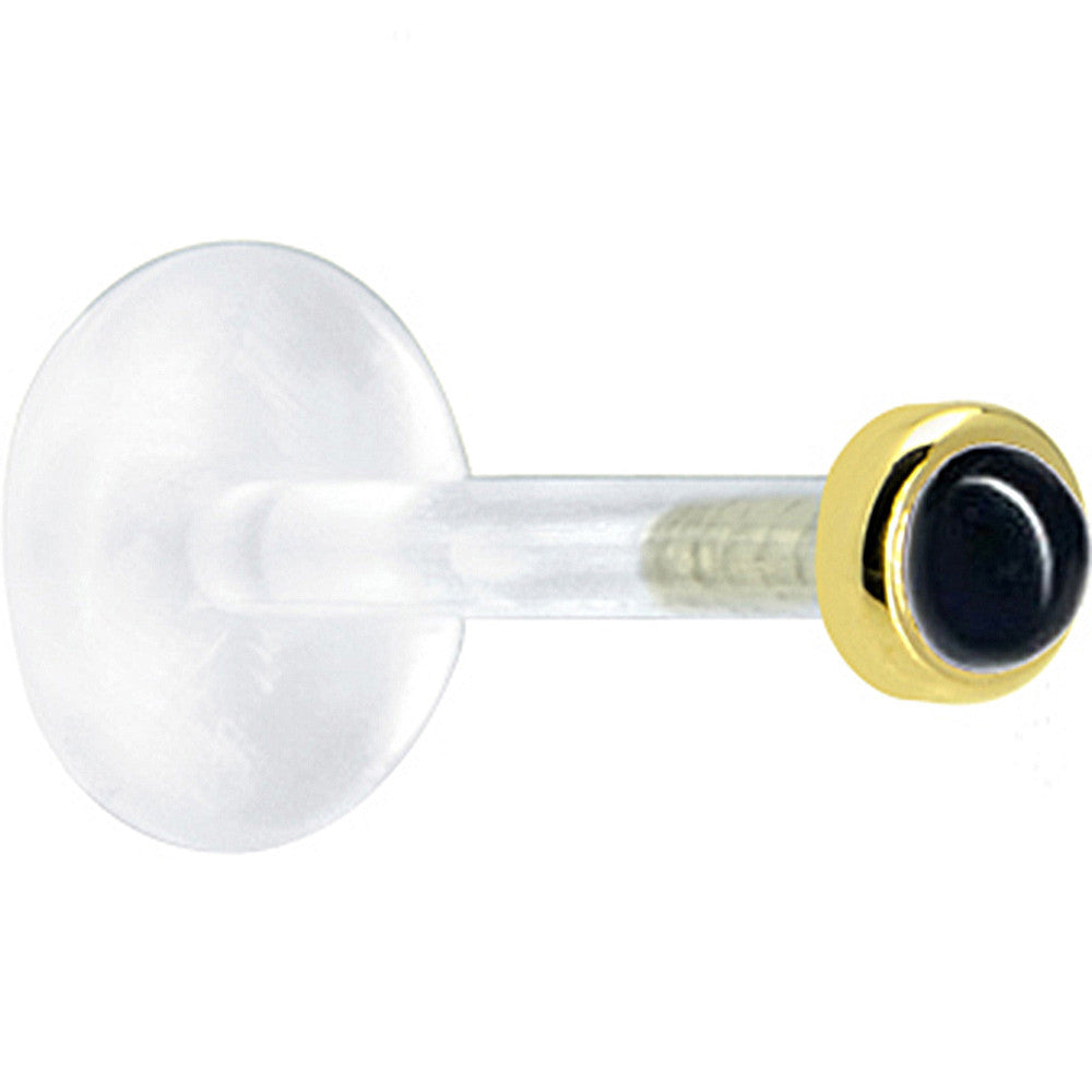 BodyCandy 16G 1/4 Solid 14K Yellow Gold 2mm Genuine Onyx Bioplast Tragus Earring Stud — detail close-up
