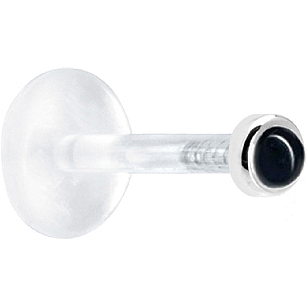 BodyCandy 16G 1/4 Solid 14K White Gold 2mm Genuine Onyx Bioplast Tragus Earring Stud — detail close-up