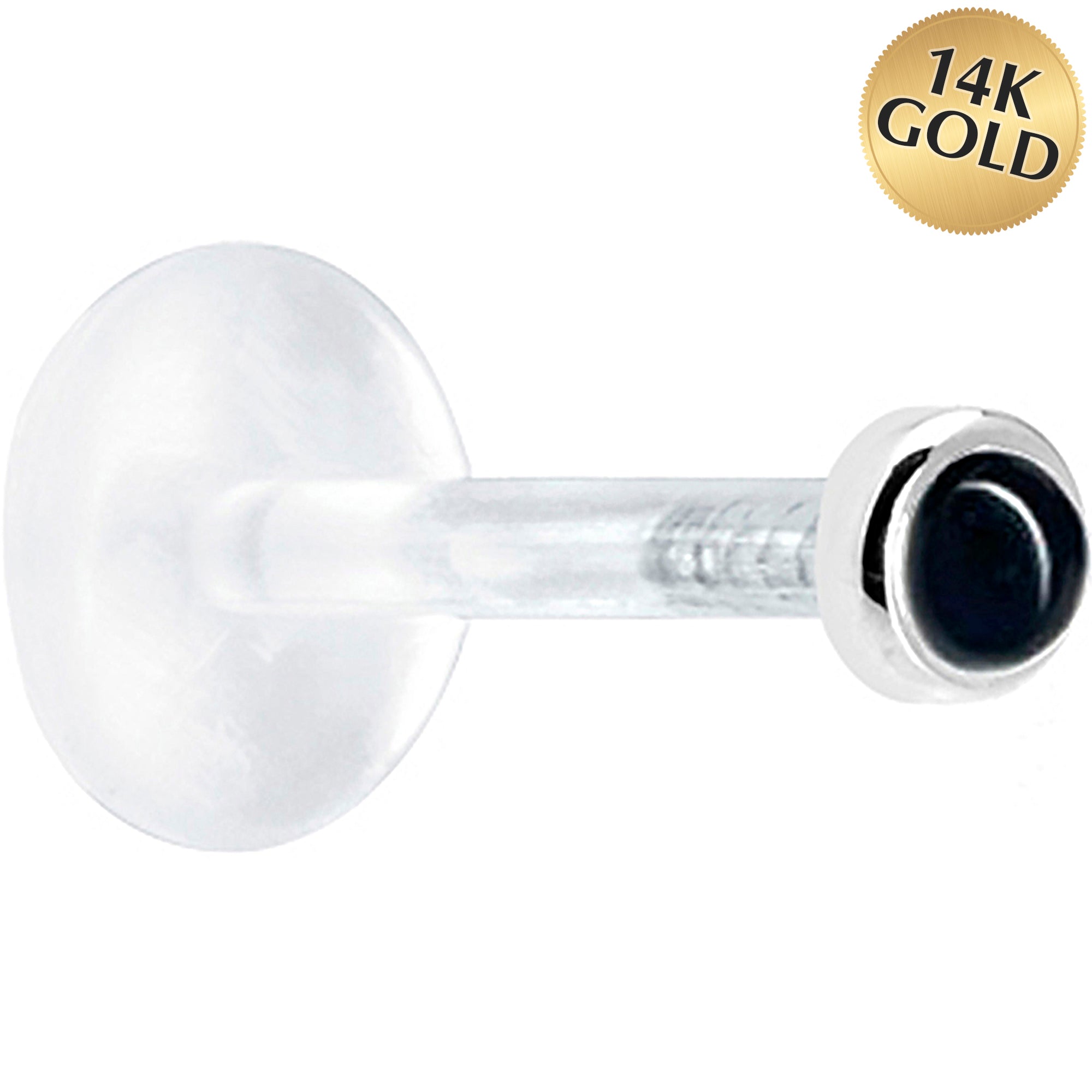 BodyCandy 16G 1/4 Solid 14K White Gold 2mm Genuine Onyx Bioplast Tragus Earring Stud — main product shot