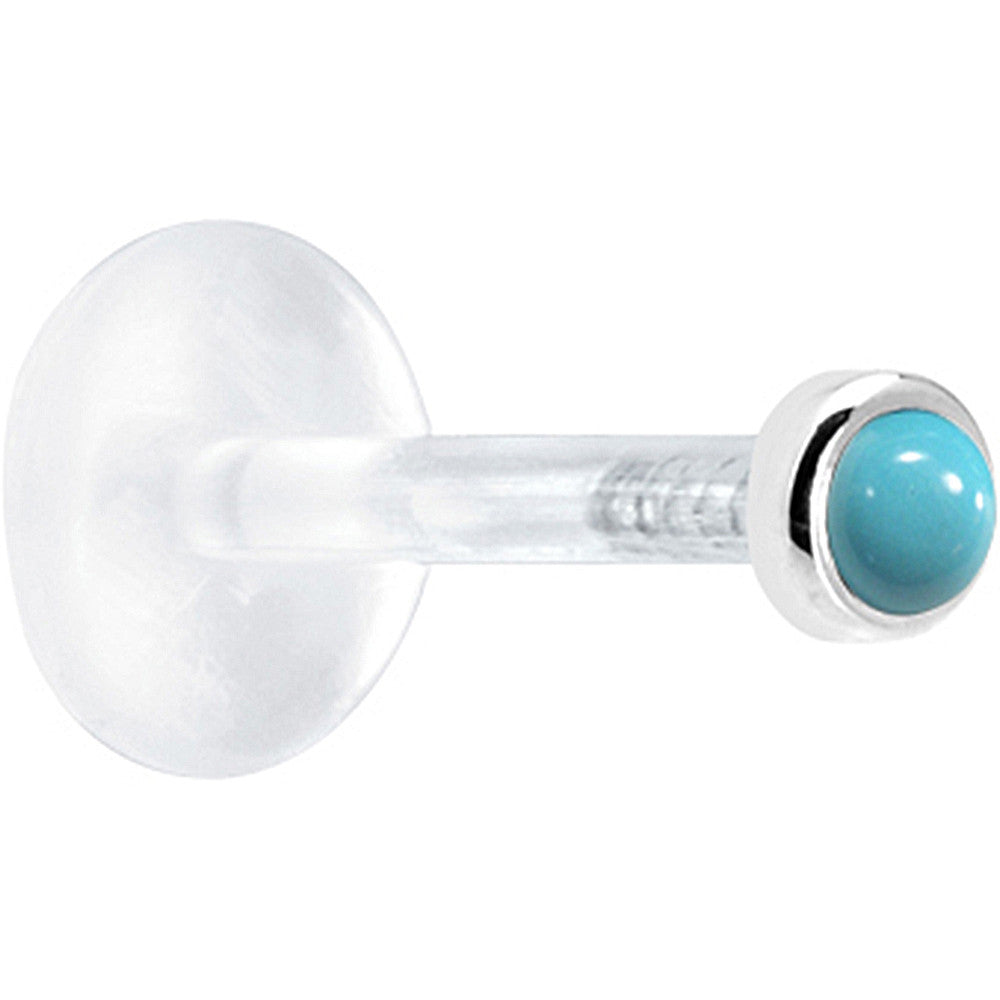 BodyCandy 16G 1/4 Solid 14K White Gold 2mm Genuine Turquoise Bioplast Tragus Earring Stud — detail close-up