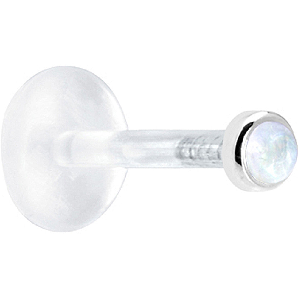 BodyCandy 16G 1/4 Solid 14K White Gold 2mm Genuine Rainbow Moonstone Bioplast Tragus Earring Stud — detail close-up