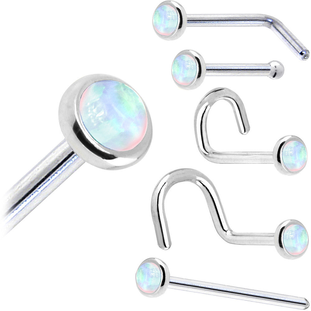 BodyCandy Solid 14K White Gold 2mm Synthetic Opal Nose Ring — color detail