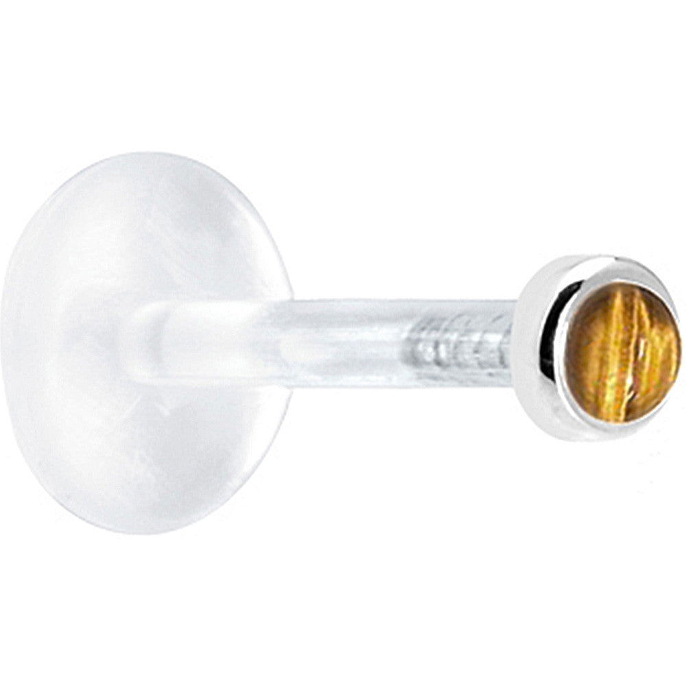 BodyCandy 16G 1/4 Solid 14K White Gold 2mm Genuine Tiger Eye Bioplast Tragus Earring Stud — detail close-up