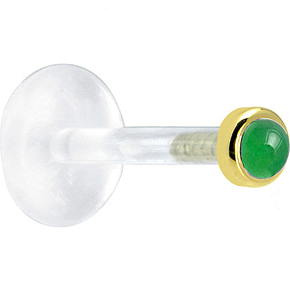 BodyCandy 16G 1/4 Solid 14K Yellow Gold 2mm Genuine Jade Bioplast Tragus Earring Stud — detail close-up