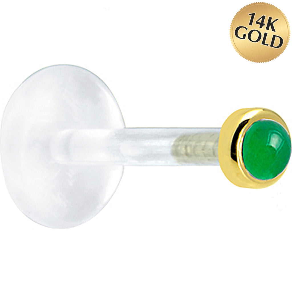 BodyCandy 16G 1/4 Solid 14K Yellow Gold 2mm Genuine Jade Bioplast Tragus Earring Stud — main product shot