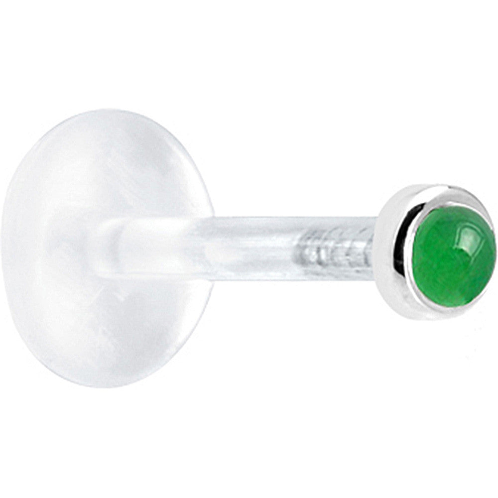 BodyCandy 16G 1/4 Solid 14K White Gold 2mm Genuine Jade Bioplast Tragus Earring Stud — detail close-up