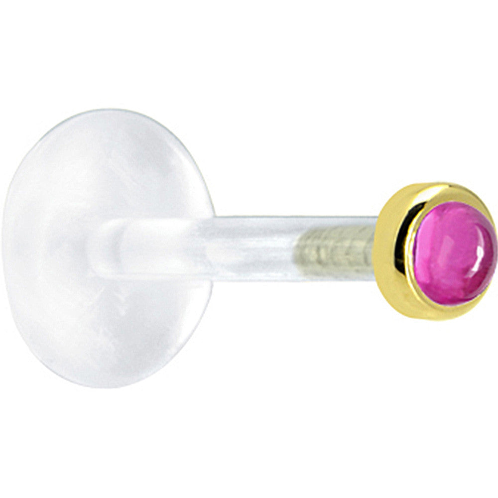 BodyCandy 16G 1/4 Solid 14K Yellow Gold 2mm Genuine Pink Tourmaline Bioplast Tragus Earring Stud — detail close-up