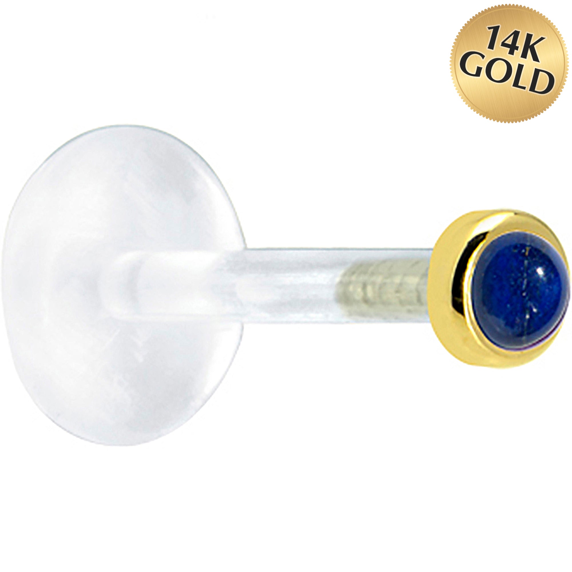 BodyCandy 16G 1/4 Solid 14K Yellow Gold 2mm Genuine Blue Lapis Lazuli Bioplast Tragus Earring Stud — main product shot