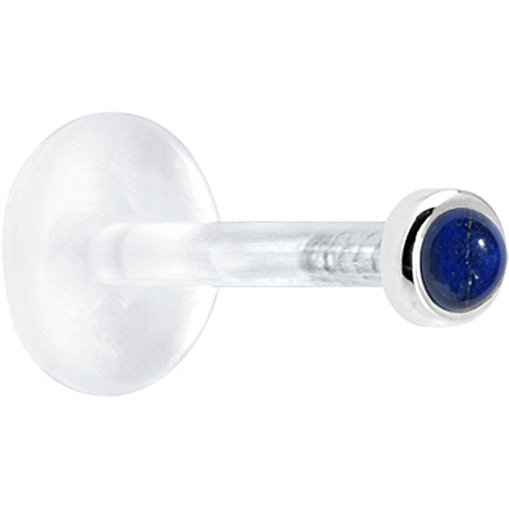 BodyCandy 16G 1/4 Solid 14K White Gold 2mm Genuine Blue Lapis Lazuli Bioplast Tragus Earring Stud — detail close-up