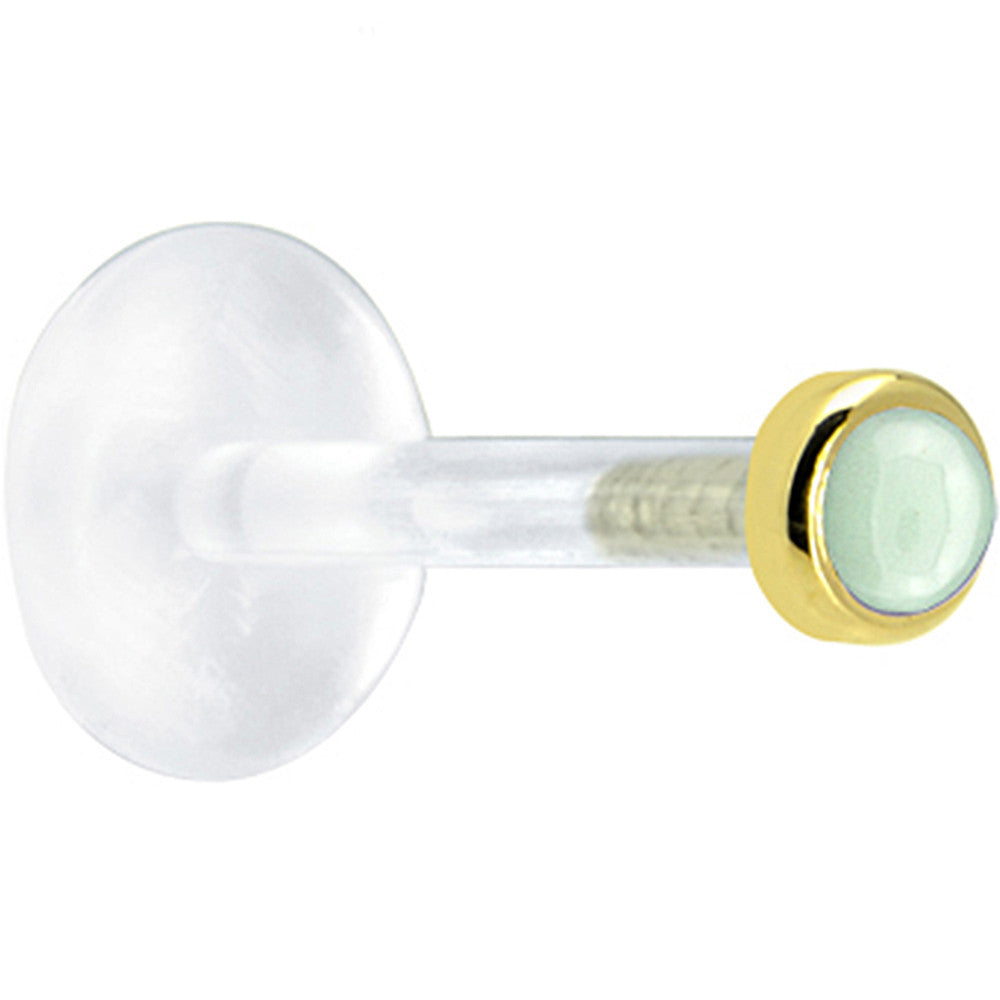 BodyCandy 16G 1/4 Solid 14K Yellow Gold 2mm Genuine Aventurine Quartz Bioplast Tragus Earring Stud — detail close-up