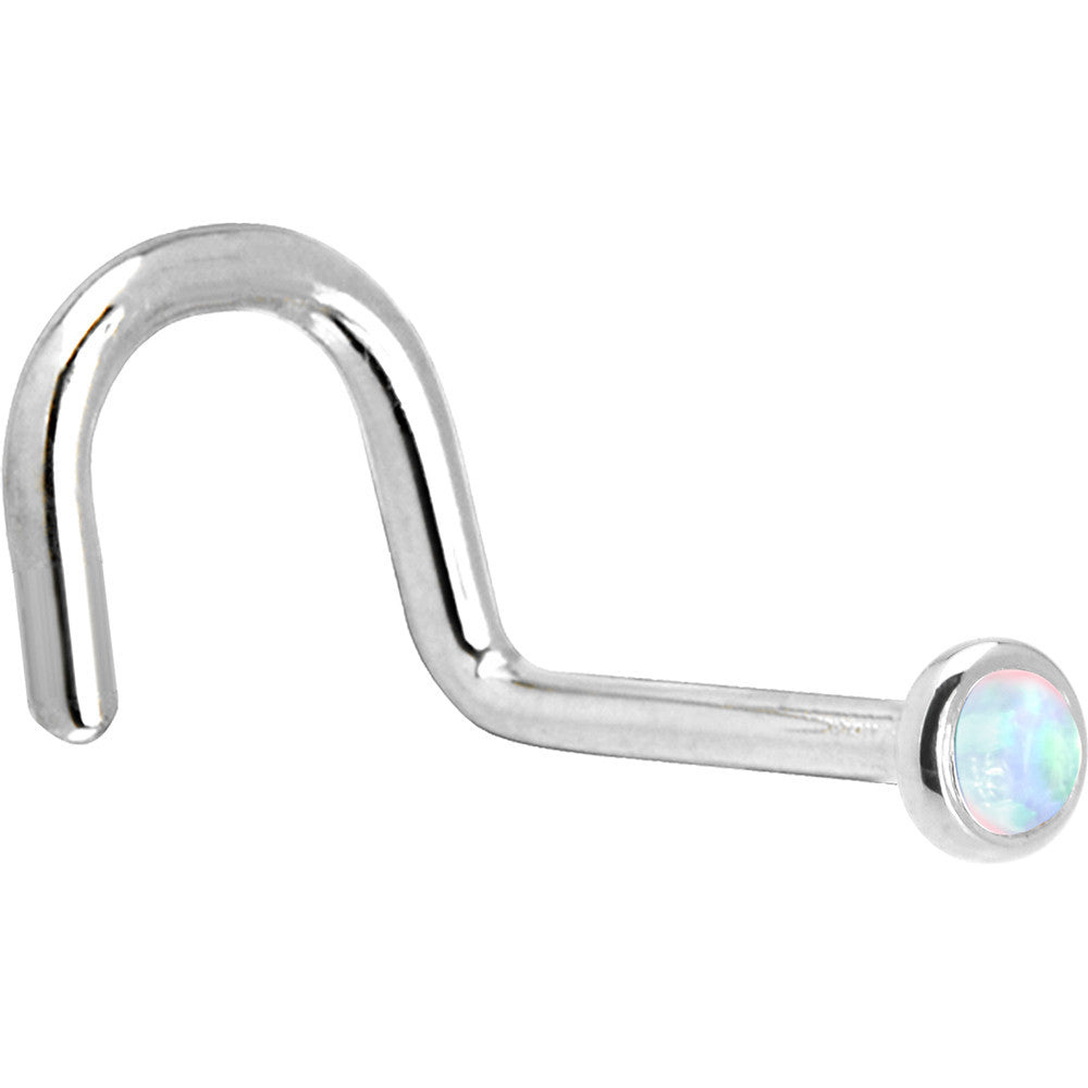 BodyCandy Solid 14K White Gold 2mm Synthetic Opal Nose Ring — detail close-up