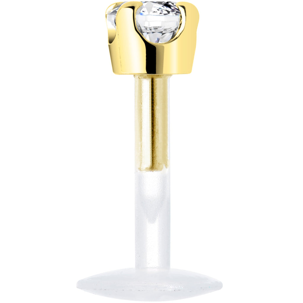 BodyCandy 16G 1/4 Solid 14K Yellow Gold 3mm Clear Cubic Zirconia Bioplast Tragus Earring Stud — lifestyle context