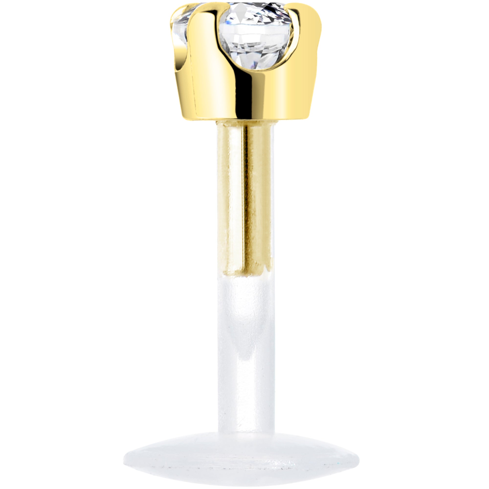 BodyCandy 16G 1/4 Solid 14K Yellow Gold 3mm Clear Cubic Zirconia Bioplast Tragus Earring Stud — lifestyle context