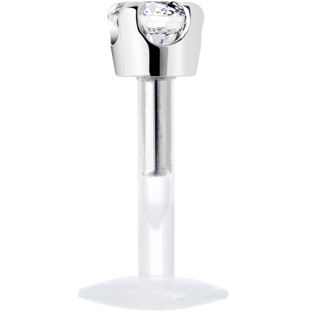BodyCandy 16G 1/4 Solid 14K White Gold 3mm Clear Cubic Zirconia Bioplast Tragus Earring Stud — detail close-up