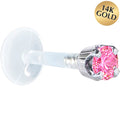 BodyCandy 16G 1/4 Solid 14K White Gold 3mm Pink Cubic Zirconia Bioplast Tragus Earring Stud — main product shot