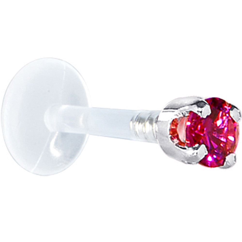 BodyCandy 16G 1/4 Solid 14K White Gold 3mm Red Cubic Zirconia Bioplast Tragus Earring Stud — detail close-up