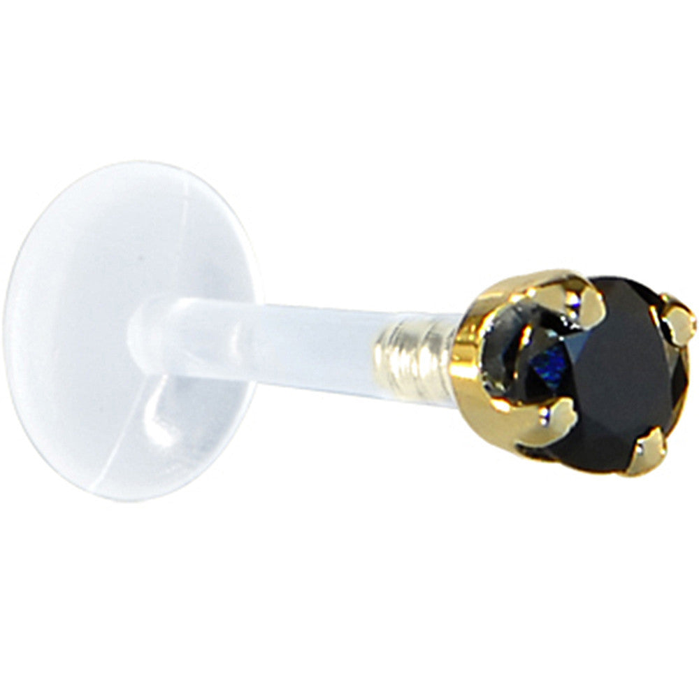 BodyCandy 16G 1/4 Solid 14K Yellow Gold 3mm Black Cubic Zirconia Bioplast Tragus Earring Stud — detail close-up