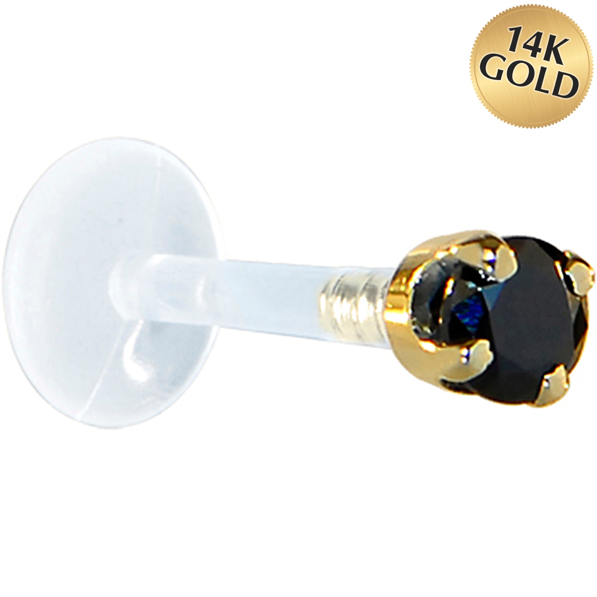 BodyCandy 16G 1/4 Solid 14K Yellow Gold 3mm Black Cubic Zirconia Bioplast Tragus Earring Stud — main product shot