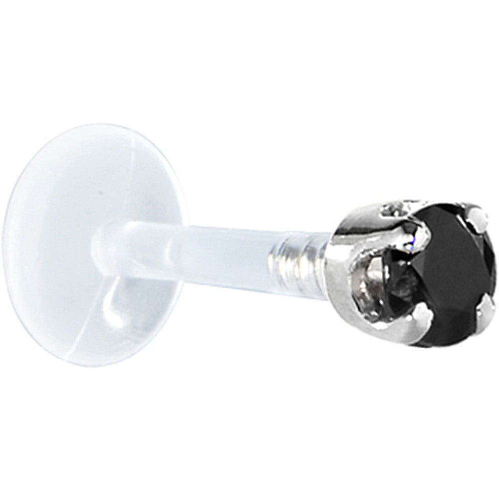 BodyCandy 16G 1/4 Solid 14K White Gold 3mm Black Cubic Zirconia Bioplast Tragus Earring Stud — detail close-up