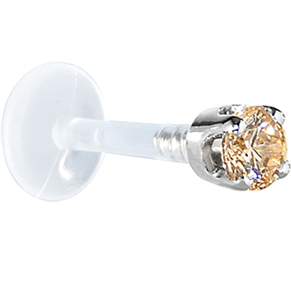 BodyCandy 16G 1/4 Solid 14K White Gold 3mm Champagne Cubic Zirconia Bioplast Tragus Earring Stud — detail close-up