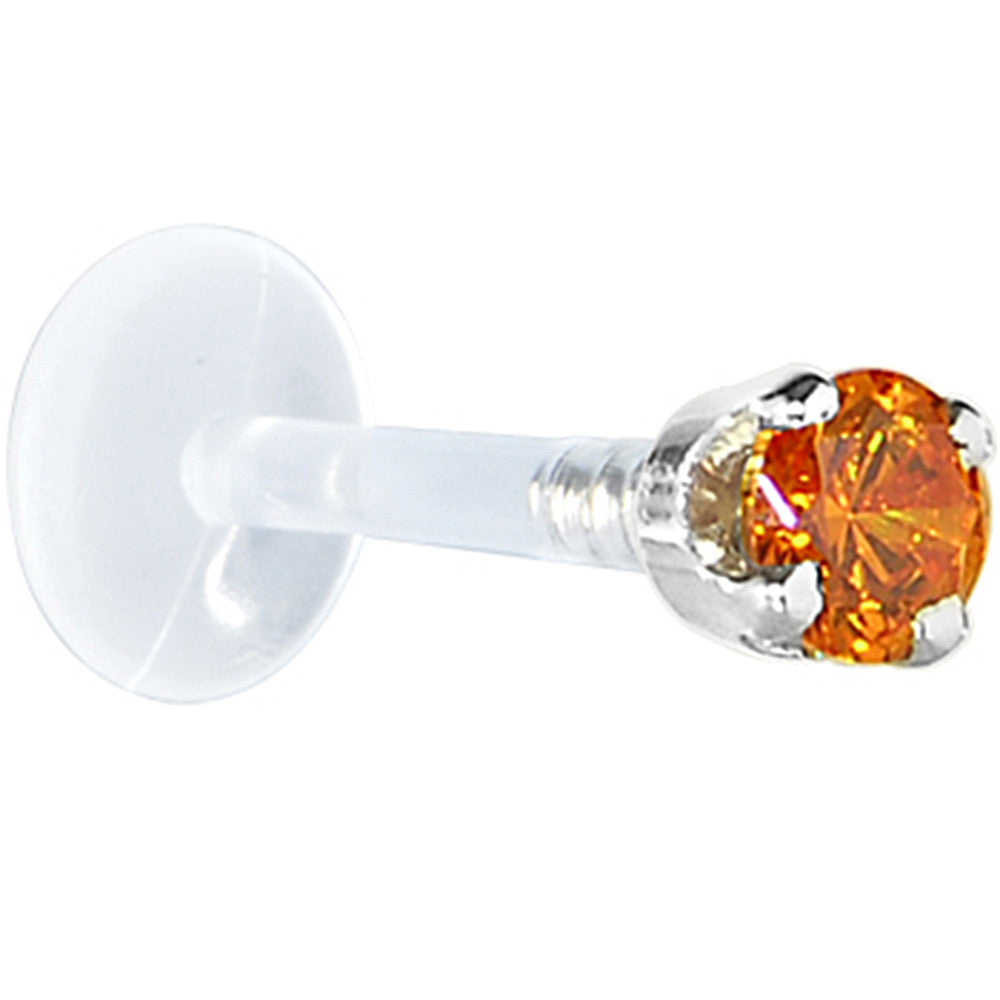 BodyCandy 16G 1/4 Solid 14K White Gold 3mm Orange Cubic Zirconia Bioplast Tragus Earring Stud — detail close-up