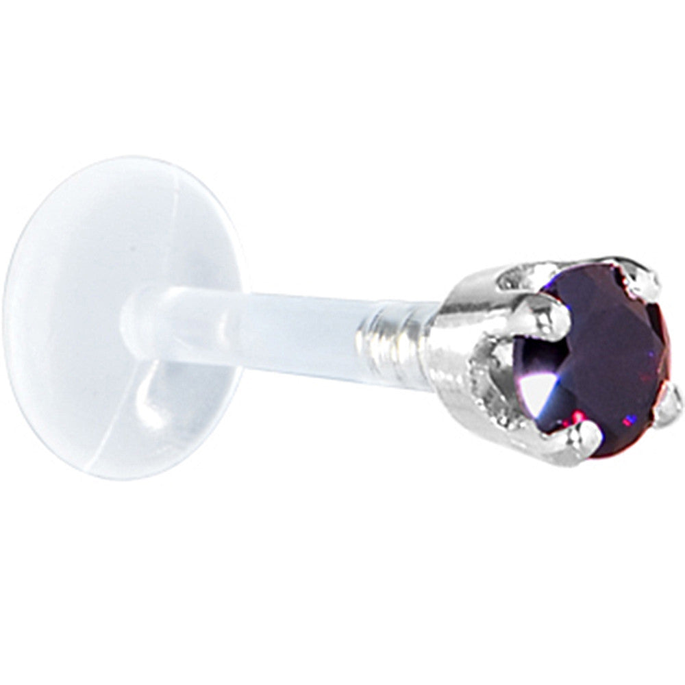 BodyCandy 16G 1/4 Solid 14K White Gold 3mm Amethyst Cubic Zirconia Bioplast Tragus Earring Stud — detail close-up