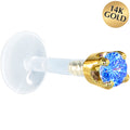 BodyCandy 16G 1/4 Solid 14K Yellow Gold 3mm Arctic Blue Cubic Zirconia Bioplast Tragus Earring Stud — main product shot