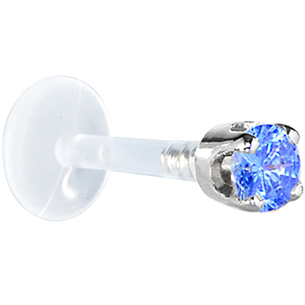 BodyCandy 16G 1/4 Solid 14K White Gold 3mm Arctic Blue Cubic Zirconia Bioplast Tragus Earring Stud — detail close-up