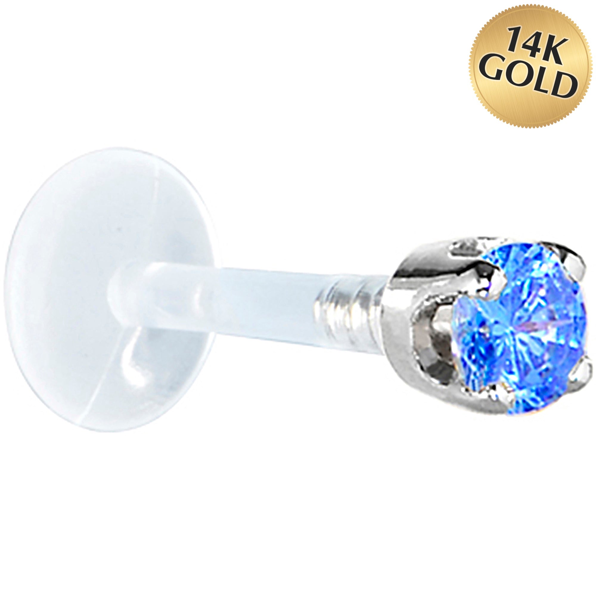 BodyCandy 16G 1/4 Solid 14K White Gold 3mm Arctic Blue Cubic Zirconia Bioplast Tragus Earring Stud — main product shot