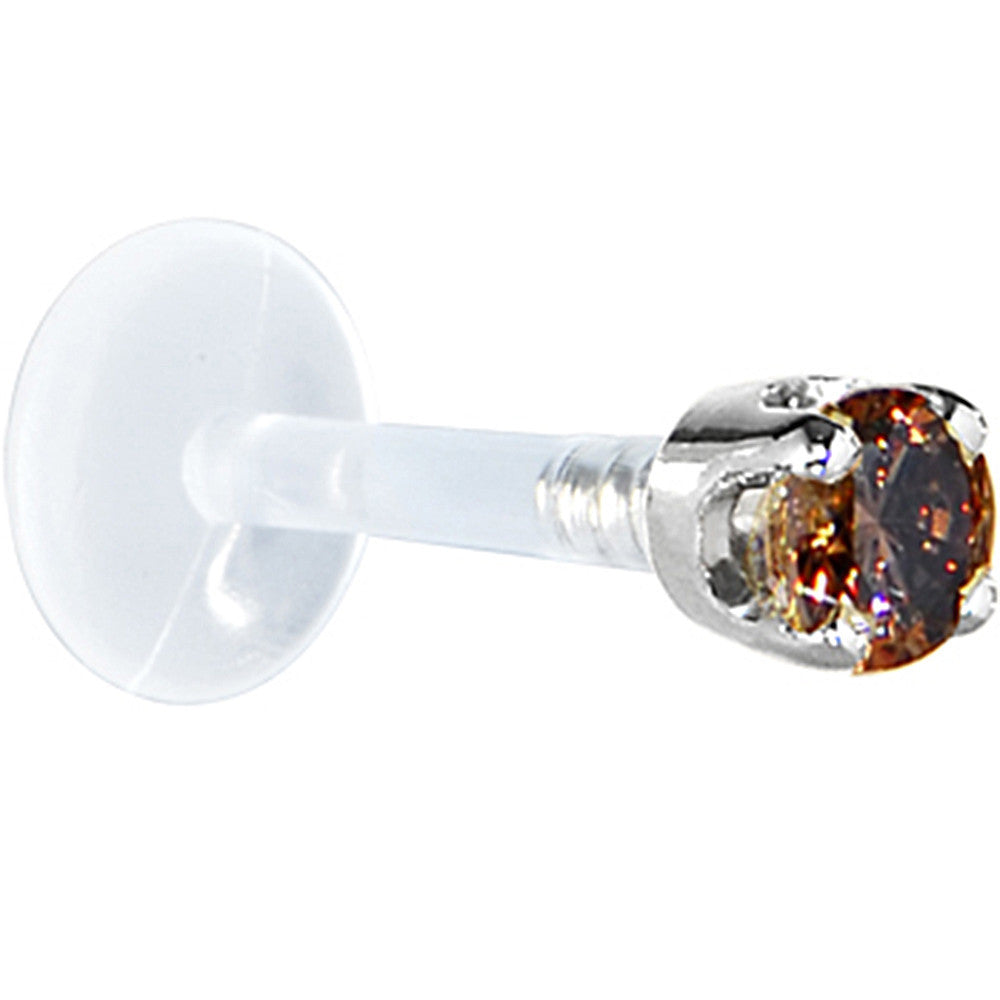BodyCandy 16G 1/4 Solid 14K White Gold 3mm Brown Cubic Zirconia Bioplast Tragus Earring Stud — detail close-up
