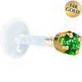 BodyCandy 16G 1/4 Solid 14K Yellow Gold 3mm Green Cubic Zirconia Bioplast Tragus Earring Stud — main product shot