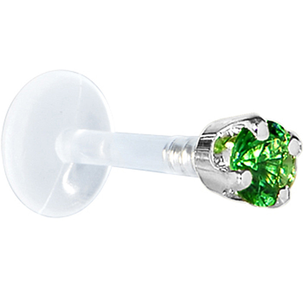 BodyCandy 16G 1/4 Solid 14K White Gold 3mm Green Cubic Zirconia Bioplast Tragus Earring Stud — detail close-up